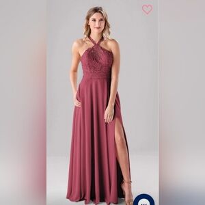 Elegant Halter Lace Maxi Dress - Rosewood